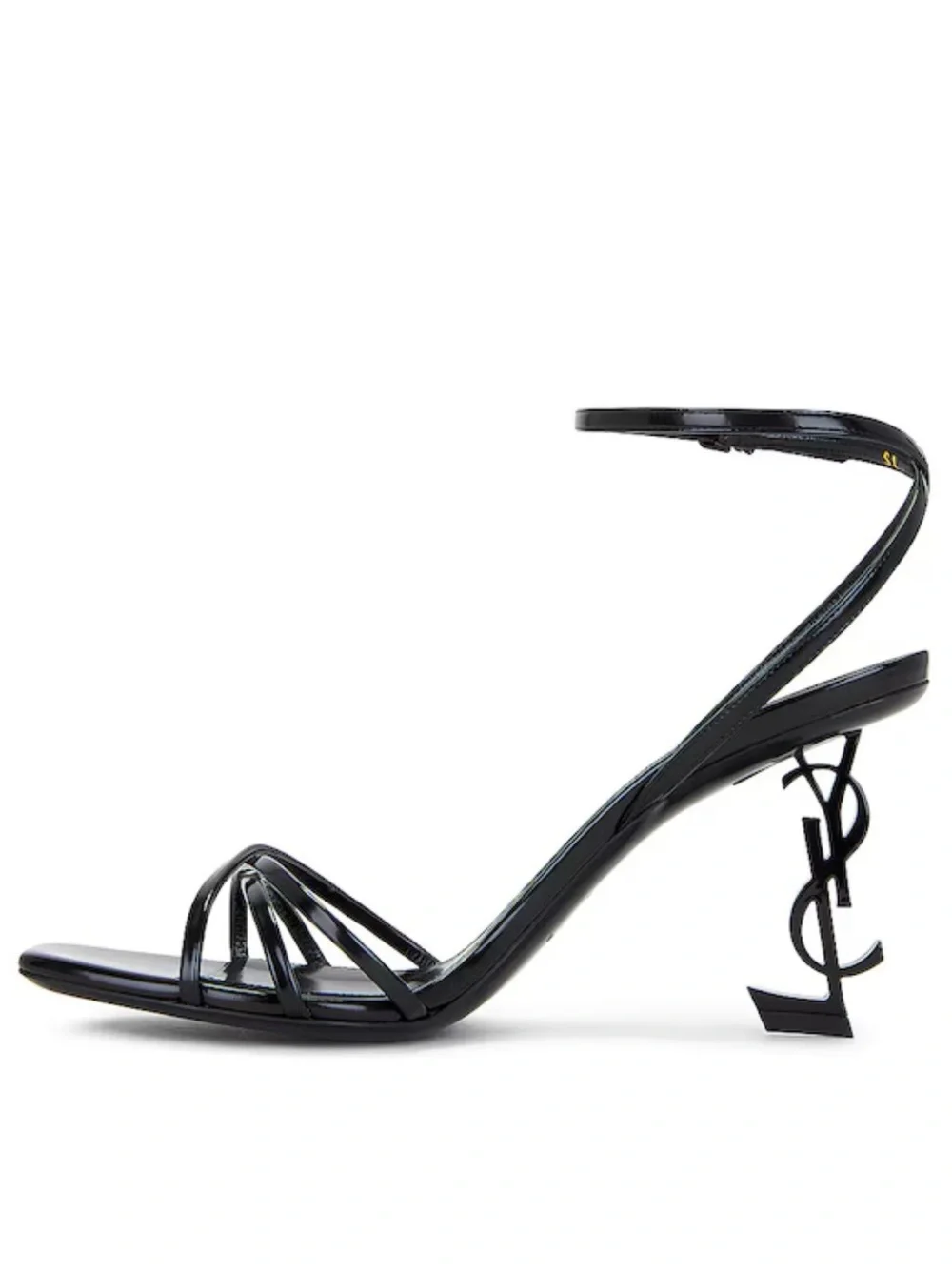 Saint Laurent Black Patent YSL Logo Heel Strappy Sandals - Picture 3 of 3
